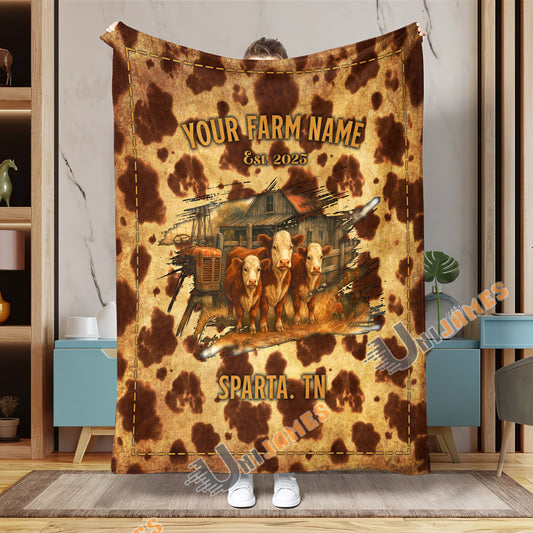 Uni Personalized Farm Name Rustic Cattle Blanket