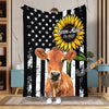 Uni Personalized Sunflowers & Cattle USA Flag Farm Blanket (10 Cattle Breeds)