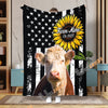 Uni Personalized Sunflowers & Cattle USA Flag Farm Blanket (10 Cattle Breeds)