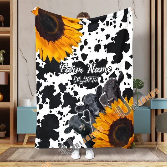 Uni Personalized Sunflowers & Cattle – Personalized Farmhouse Blanket (10 Cattle Breeds)