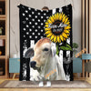 Uni Personalized Sunflowers & Cattle USA Flag Farm Blanket (10 Cattle Breeds)