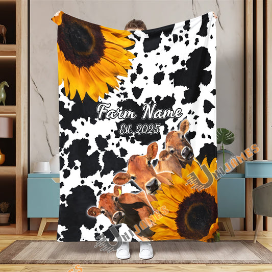 Uni Personalized Sunflowers & Cattle – Personalized Farmhouse Blanket (10 Cattle Breeds)