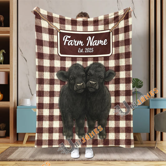Uni Personalized Adorable Twin Cows Cozy Blanket (10 Cattle Breeds)