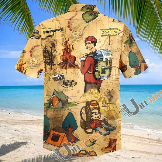 Unijames Camping Adventure Map Backpacker Hawaiian Shirt