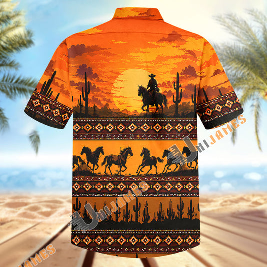 Unijames Western Cowboy Sunset Horse Hawaiian Shirt