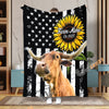 Uni Personalized Sunflowers & Cattle USA Flag Farm Blanket (10 Cattle Breeds)