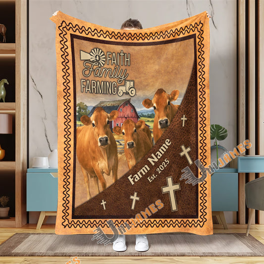 Uni Personalized Faith, Family & Farming Farm Blanket (10 Cattle Breeds)