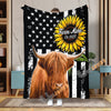Uni Personalized Sunflowers & Cattle USA Flag Farm Blanket (10 Cattle Breeds)