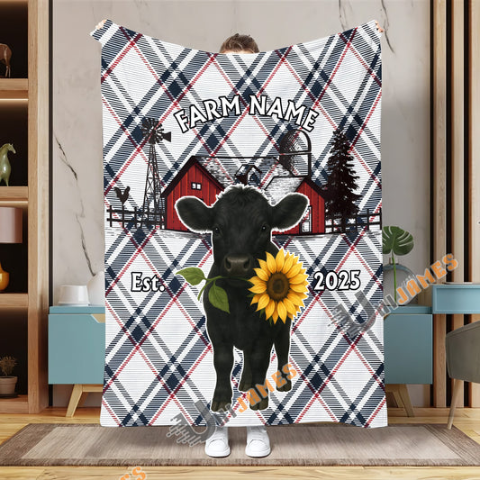 UniJames Personalized Farmhouse Plaid Cow Blanket (12 Cattle Breeds)