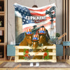 Uni Personalized Farm Name Blanket with American Flag & Cow