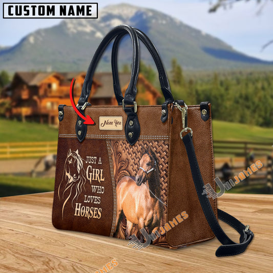 Uni Just A Girl Who Loves Horses Personalized Leather Bag