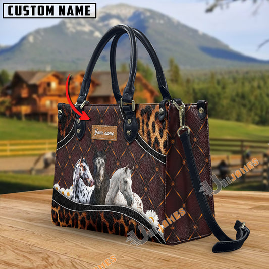 Unijames Appaloosa Happiness Sunflower Custom Name 3D Leather Handbag