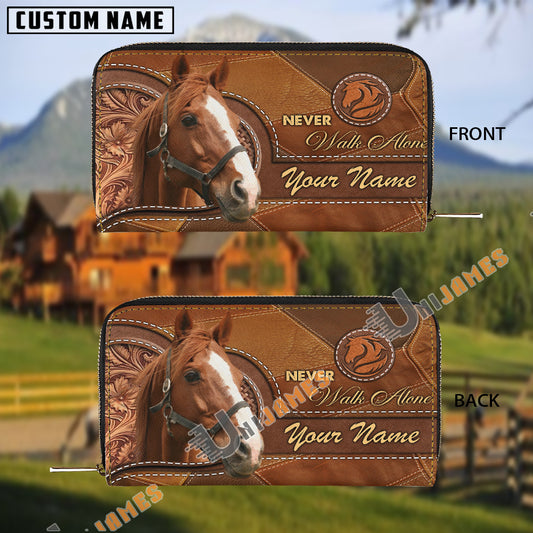 Uni Thoroughbred Never Walk Alone Custom Name 3D Leather Clutch