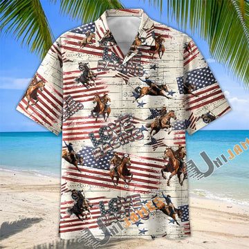 Unijames Love Racing Horse American Flag Hawaiian Shirt