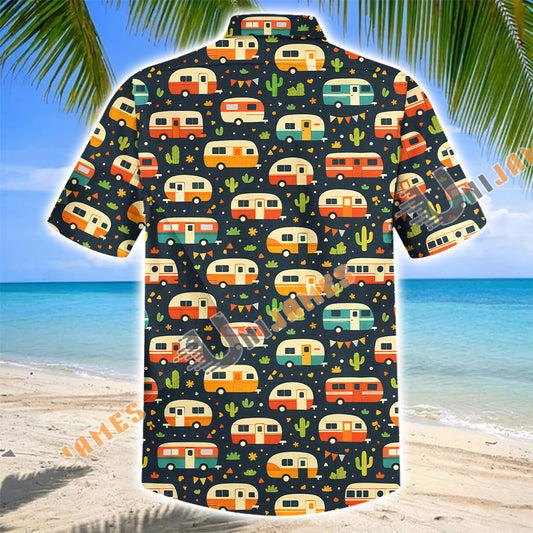 Unijames Retro Camper Trailer Cactus Pattern Hawaiian Shirt