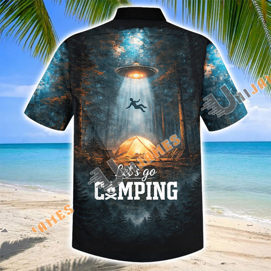 Unijames Let's Go Camping UFO Abduction Night Forest Hawaiian Shirt