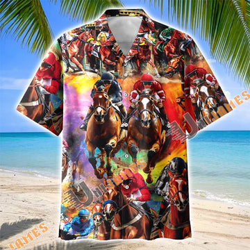 Unijames Horse Racing Colorful Art Hawaiian Shirt