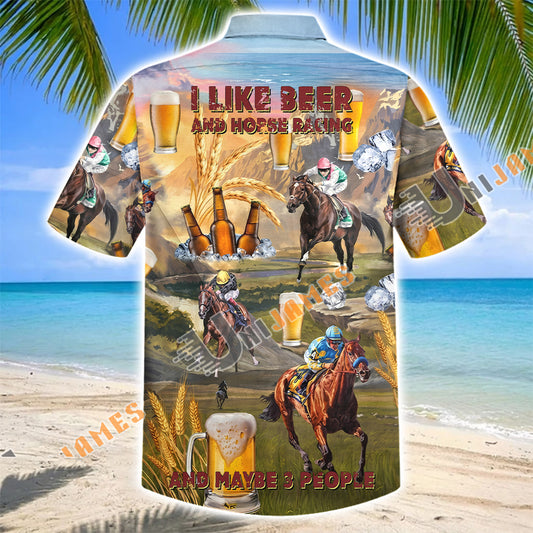 Unijames I Like Beer and Horse Racing Hawaiian Shirt