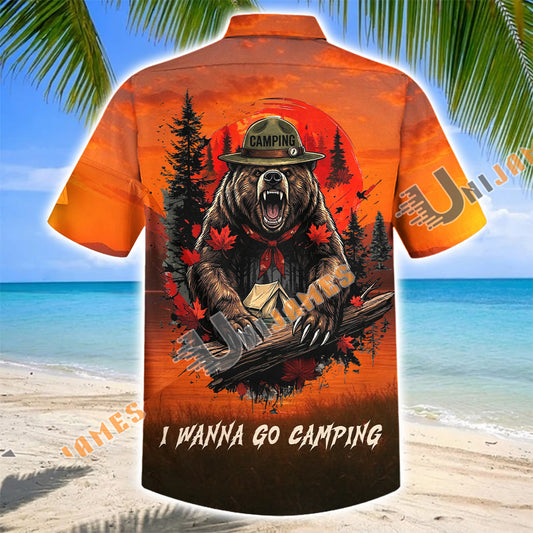Unijames I Wanna Go Camping Bear Hawaiian Shirt