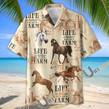 Unijames Life on the Farm Horse Hawaiian Shirt