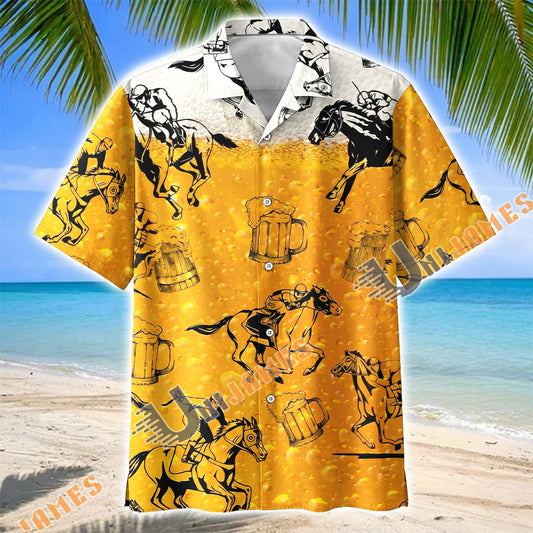 Unijames Horse Racing Beer Lover Funny Hawaiian Shirt