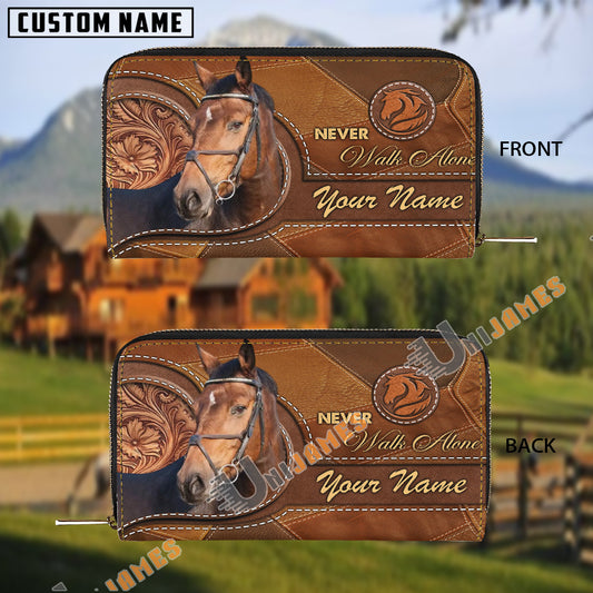 Uni Warmblood Never Walk Alone Custom Name 3D Leather Clutch
