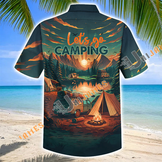 Unijames Let's Go Camping Van Sunset Mountain Hawaiian Shirt