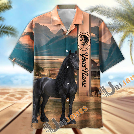 Unijames Personalized Friesian Horse Farm Hawaiian Shirt