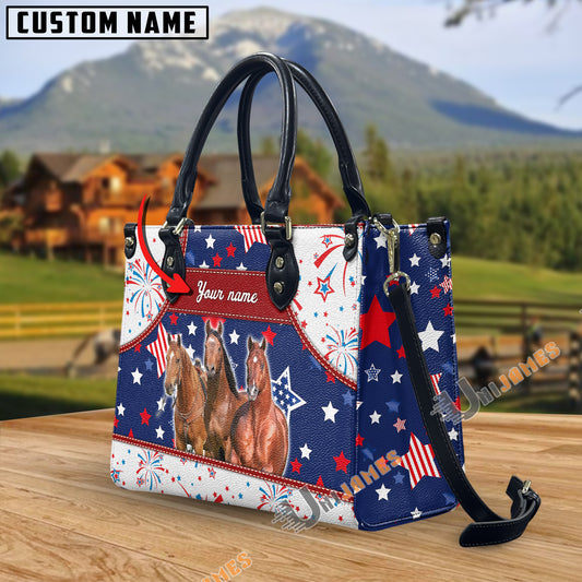 Unijames American Quarter Horse America Lover Custom Name 3D Leather Handbag
