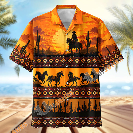 Unijames Western Cowboy Sunset Horse Hawaiian Shirt