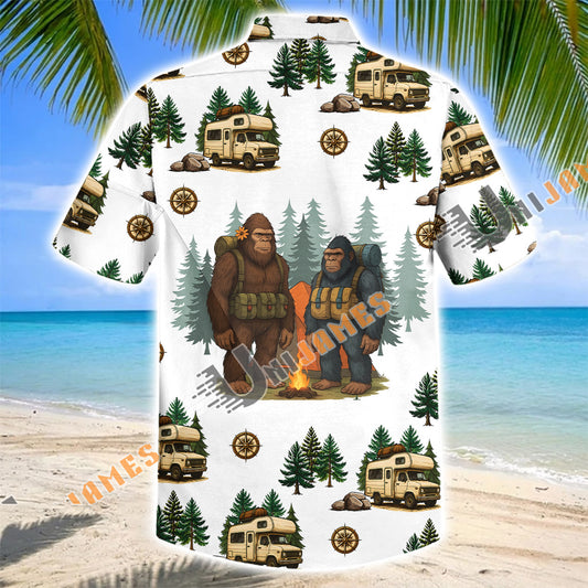 Unijames Bigfoot Couple Camping RV Forest Hawaiian Shirt
