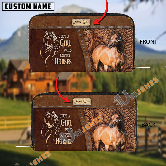 Uni Just A Girl Who Loves Horses Personalized Leather Clutch
