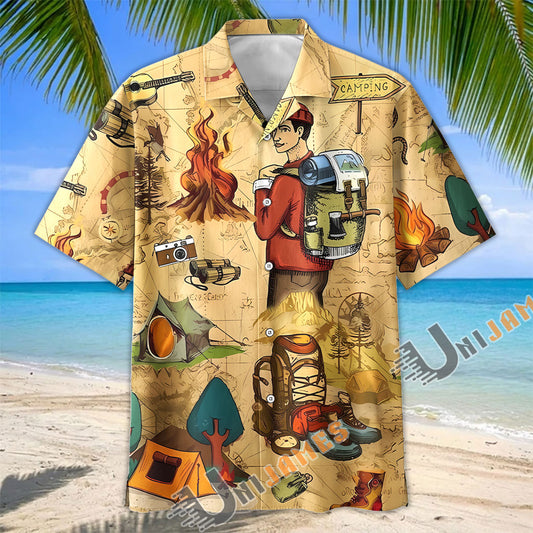 Unijames Camping Adventure Map Backpacker Hawaiian Shirt