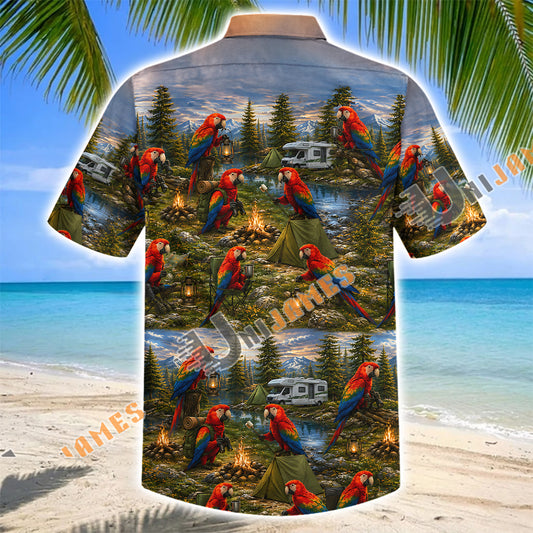 Unijames Scarlet Macaw Parrot Camping RV Hawaiian Shirt