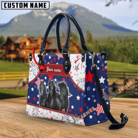 Unijames Friesian America Lover Custom Name 3D Leather Handbag