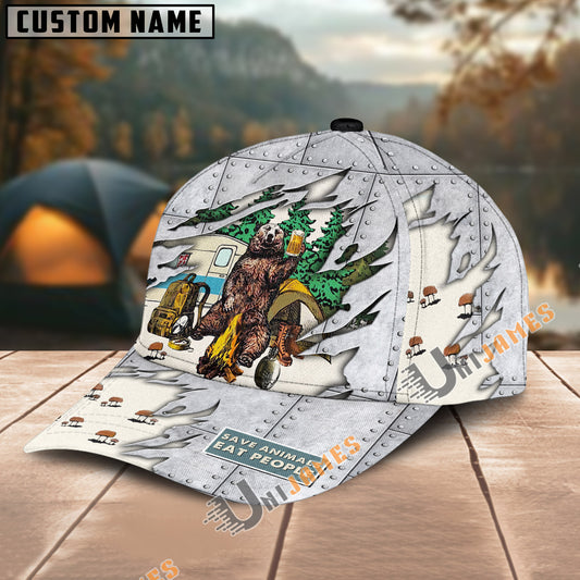 Unijames Custom Name “Save Animals, Eat People” Funny Camping Bear Cap