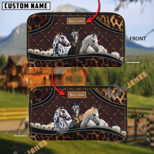 Uni Appaloosa Happiness Sunflower Custom Name 3D Leather Clutch