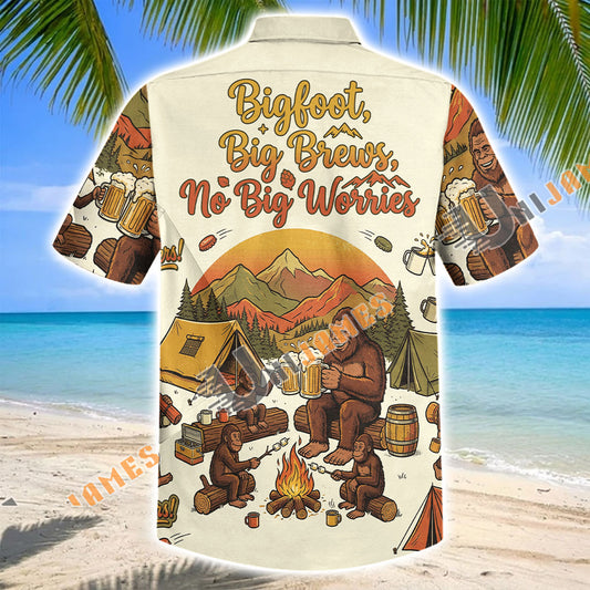 Unijames Bigfoot Big Brews No Big Worries Camping Hawaiian Shirt