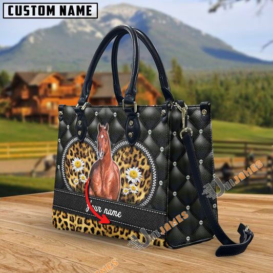 Unijames American Quarter Horse Leather Heart Pattern Custom Name 3D Leather Handbag