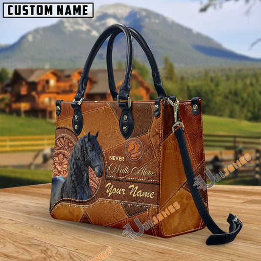 Unijames Friesian Never Walk Alone Custom Name 3D Leather Handbag