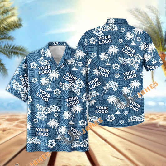 UniJames Custom Logo, Farm Name Blue Tribal Hawaiian Shirt