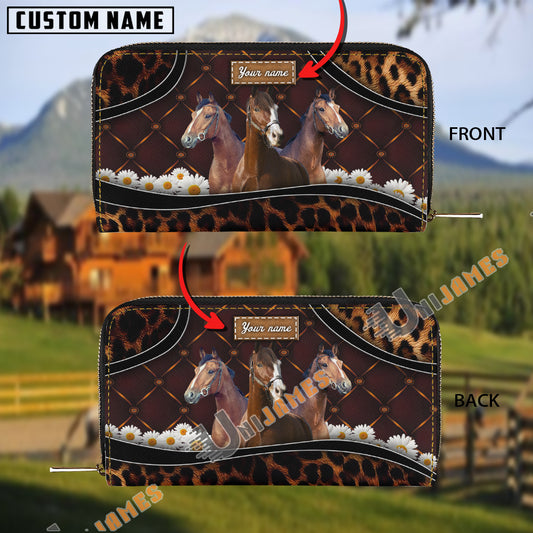 Uni Warmblood Happiness Sunflower Custom Name 3D Leather Clutch