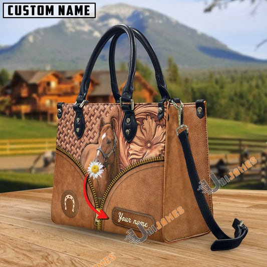 Unijames Thoroughbred Center Zip Pattern Custom Name 3D Leather Handbag