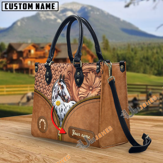 Unijames Appaloosa Center Zip Pattern Custom Name 3D Leather Handbag