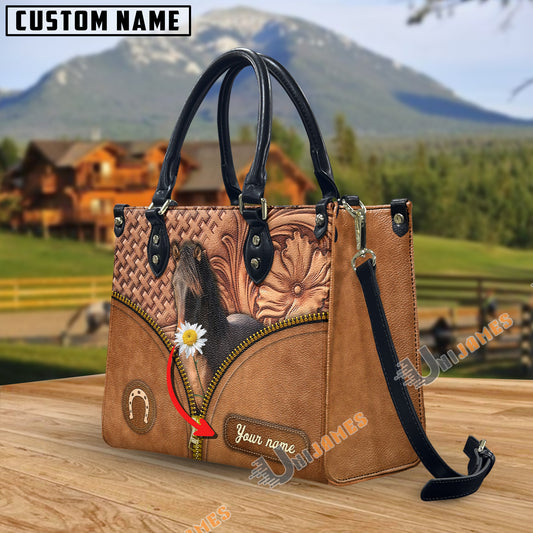 Unijames Morgan Center Zip Pattern Custom Name 3D Leather Handbag