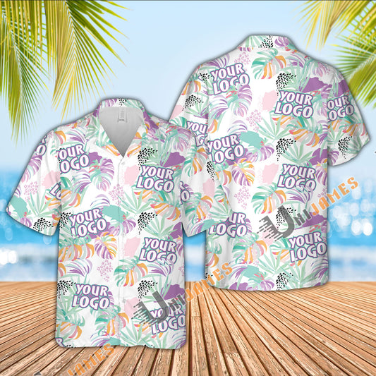 UniJames Custom Logo, Farm Name Purple Tropical Pattern Hawaiian Shirt