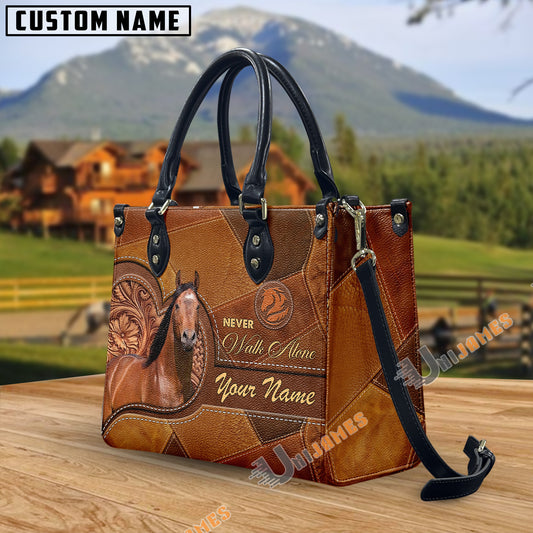 Unijames American Quarter Horse Never Walk Alone Custom Name 3D Leather Handbag