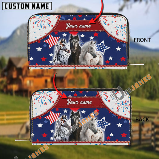 Uni Appaloosa America Lover Custom Name 3D Leather Clutch