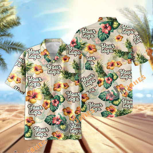 UniJames Custom Logo, Farm Name Hibiscus Pineapple Hawaiian Shirt