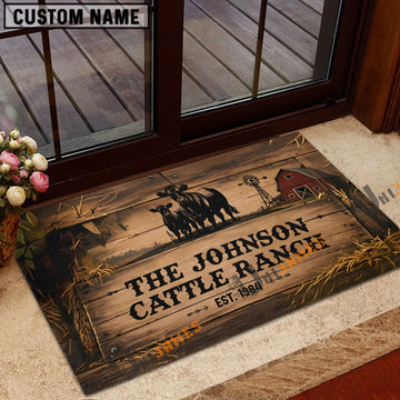 Uni Rustic Wood Barn & Windmill Entryway Custom Name And Year Cow Welcome Doormat (10 Breeds)